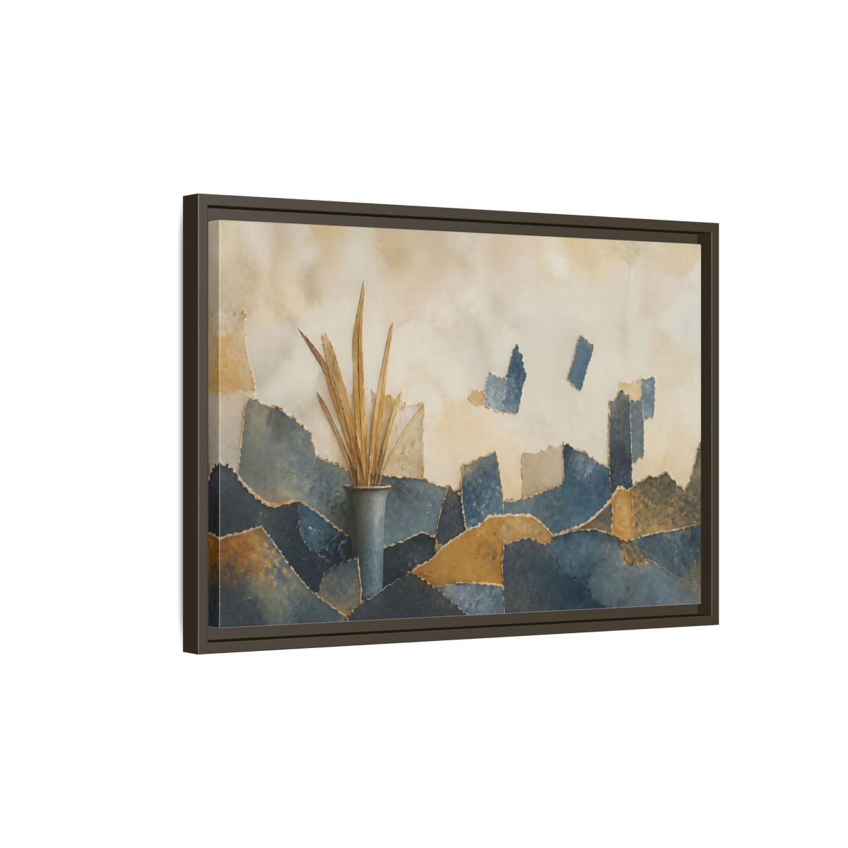Side Mockup 2. Dried Leaves In Vase shown as framed canvas print