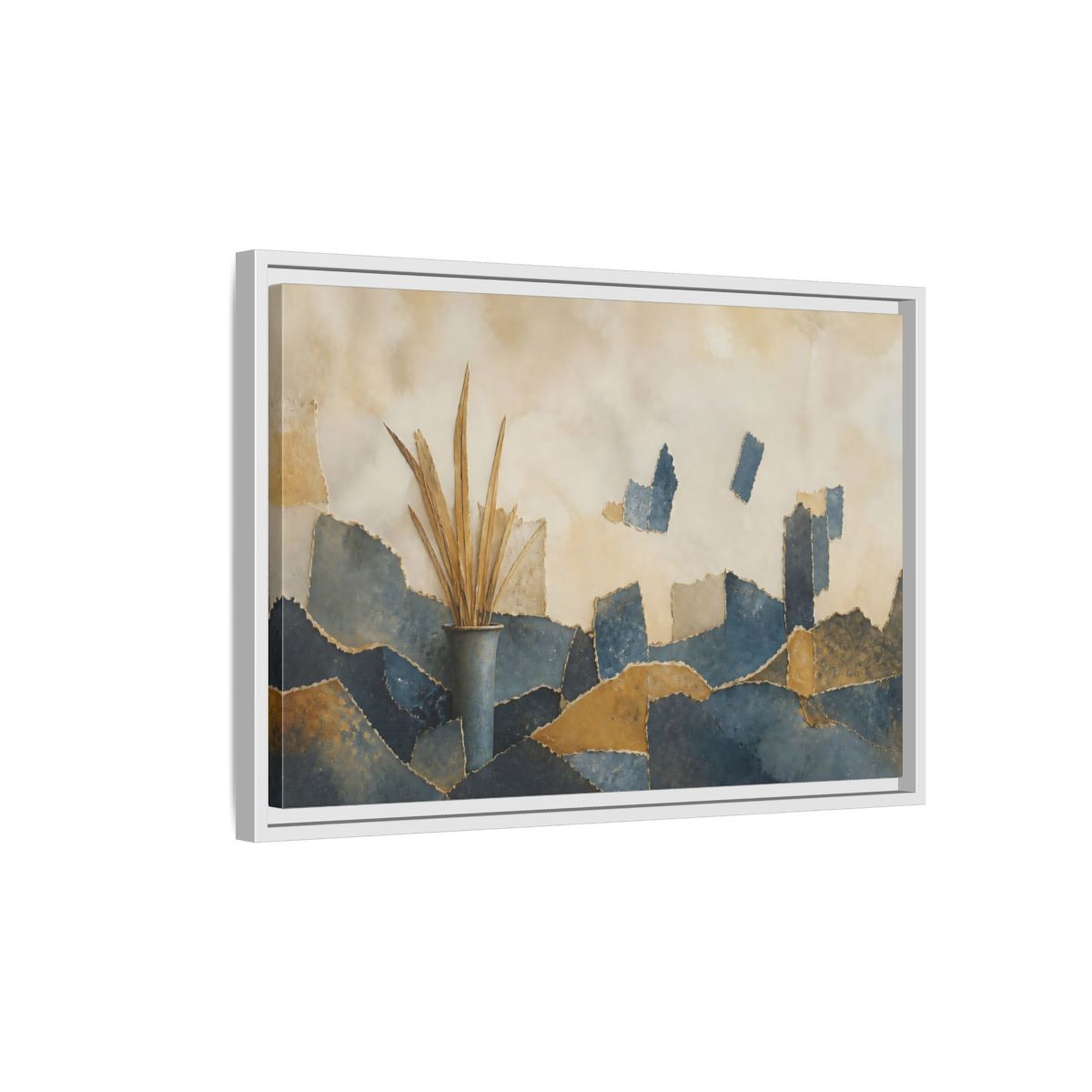 Side Mockup 1. Dried Leaves In Vase shown as framed canvas print