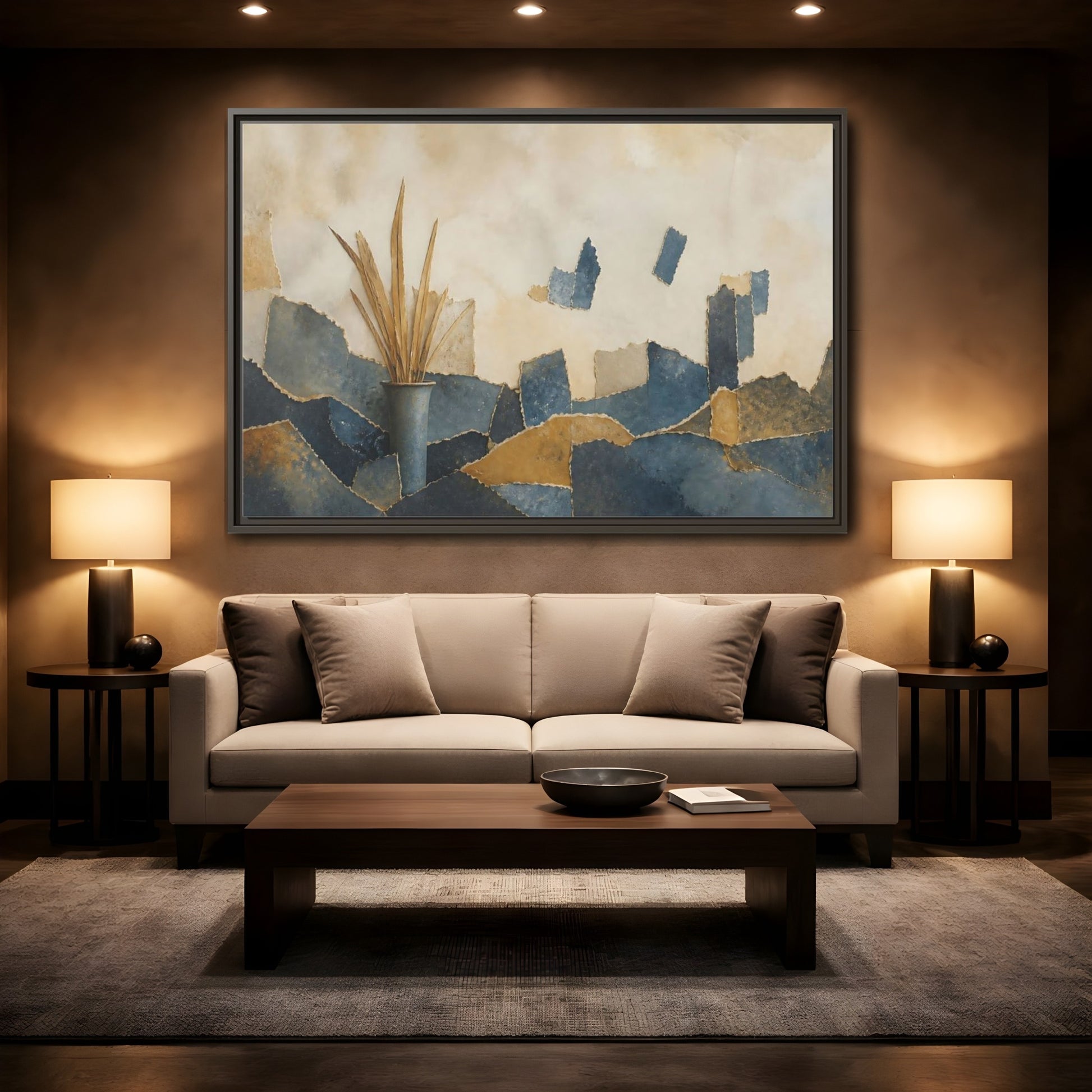 Mockup 2. Dried Leaves In Vase shown as framed canvas print