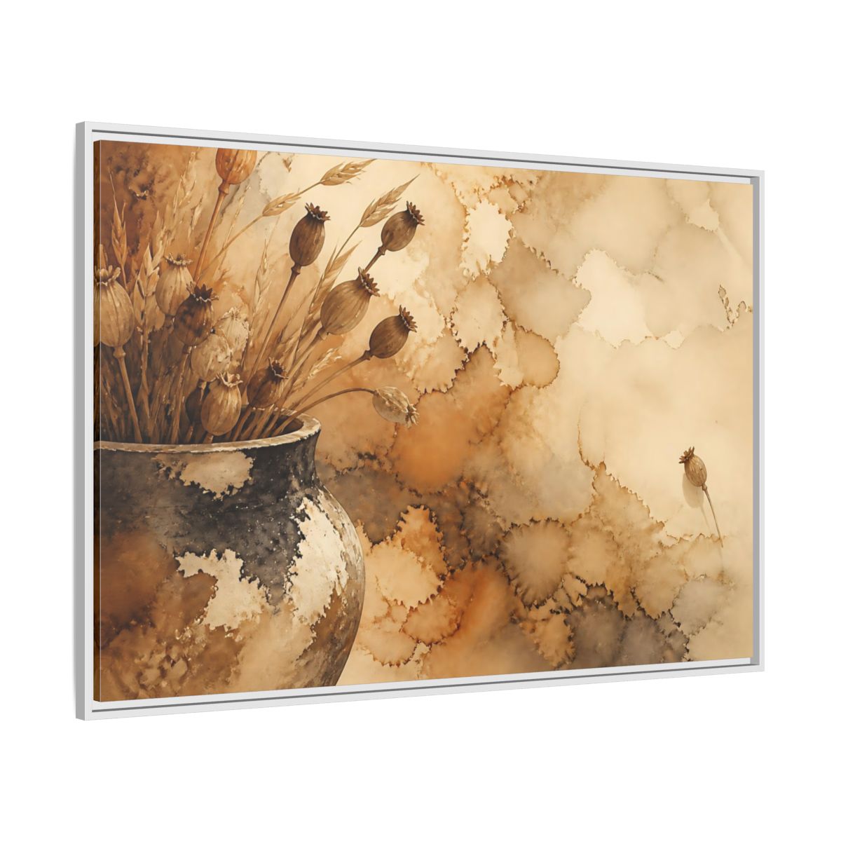 Side Mockup 7. Dried Seedpod Still Life shown as framed canvas print