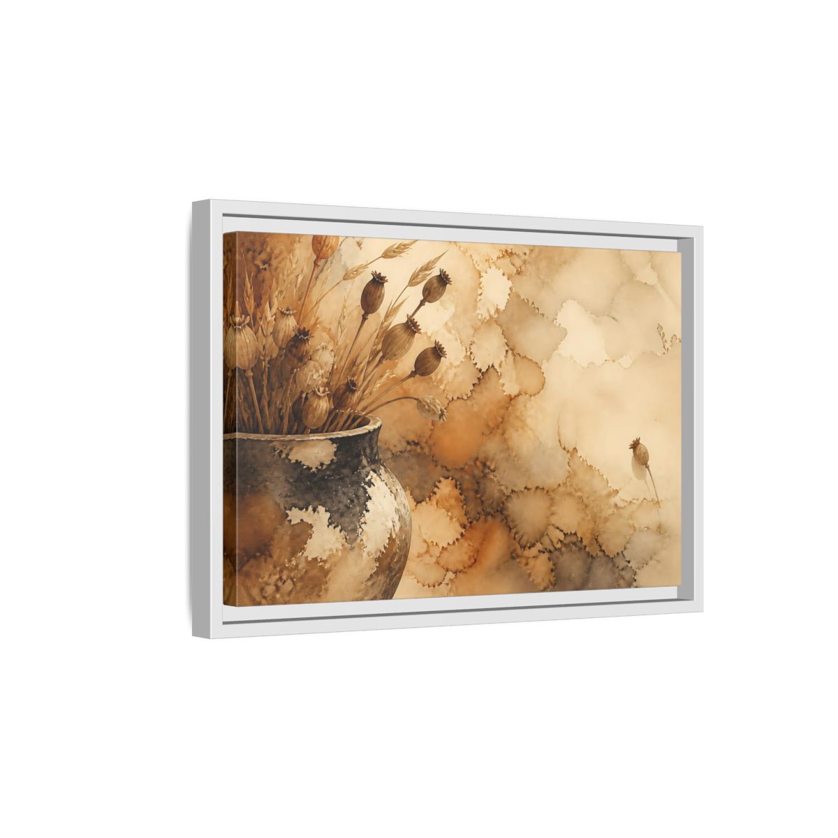 Side Mockup 4. Dried Seedpod Still Life shown as framed canvas print
