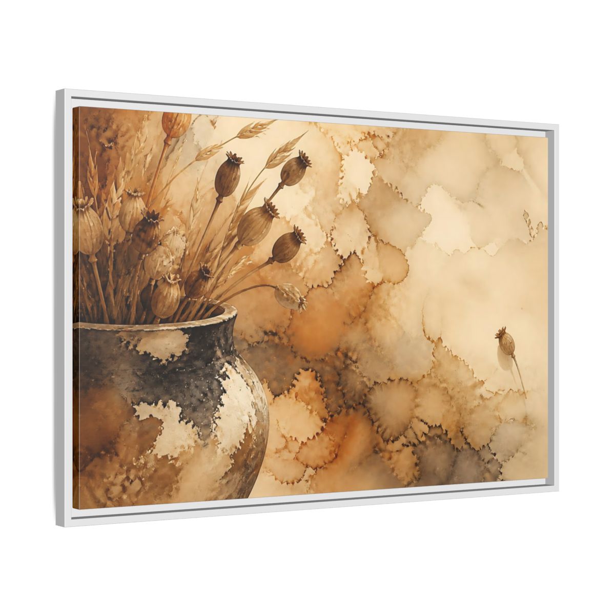 Side Mockup 9. Dried Seedpod Still Life shown as framed canvas print