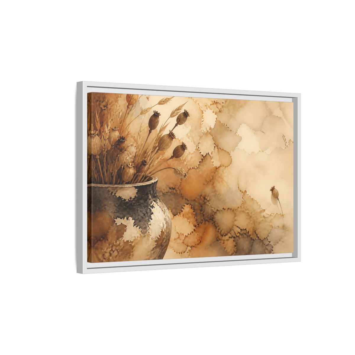 Side Mockup 1. Dried Seedpod Still Life shown as framed canvas print