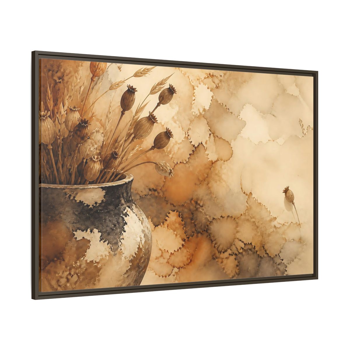 Side Mockup 8. Dried Seedpod Still Life shown as framed canvas print