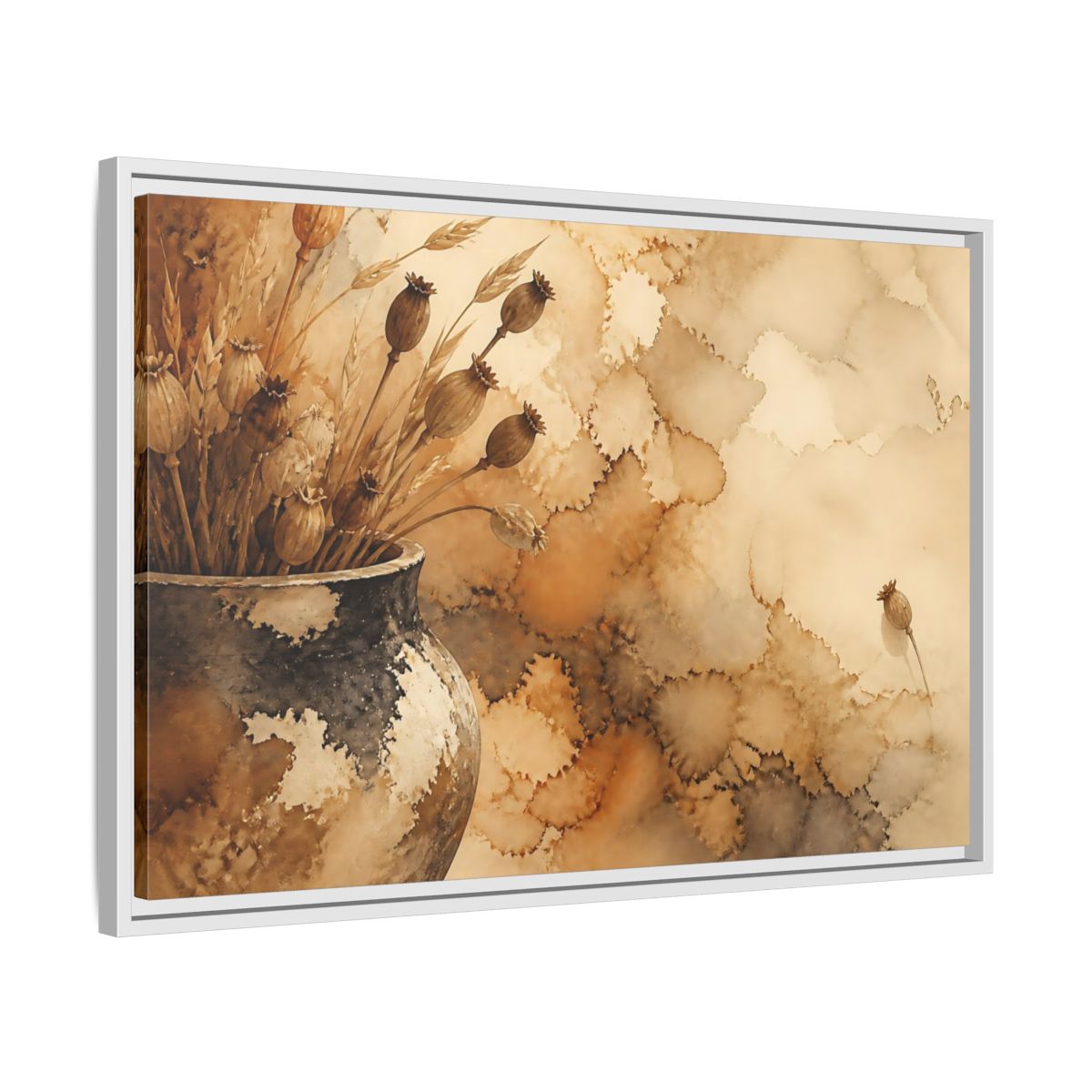 Side Mockup 10. Dried Seedpod Still Life shown as framed canvas print