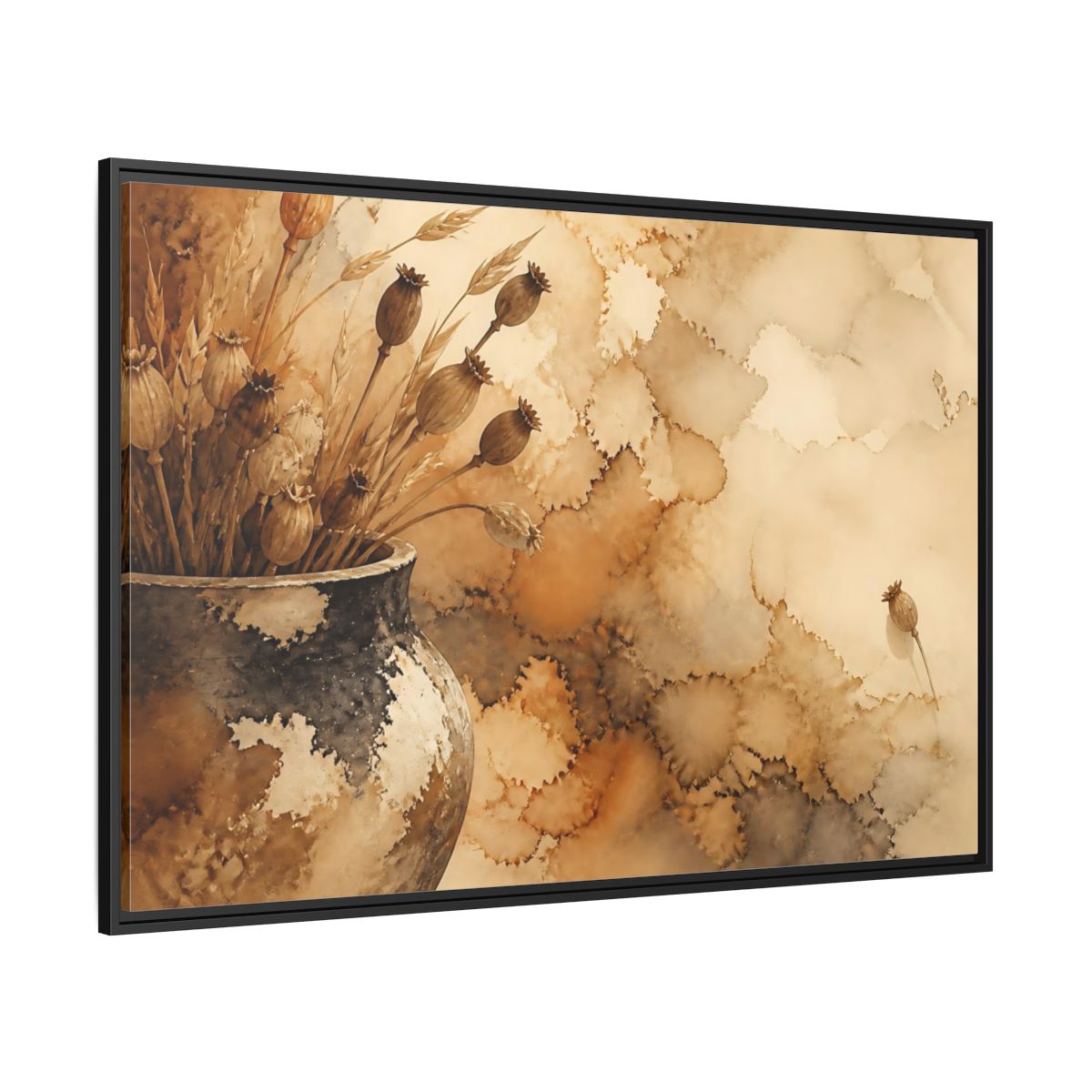 Side Mockup 12. Dried Seedpod Still Life shown as framed canvas print