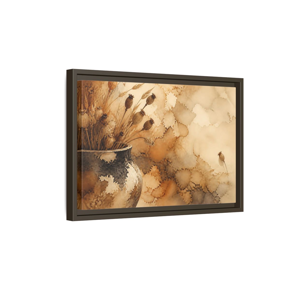 Side Mockup 5. Dried Seedpod Still Life shown as framed canvas print