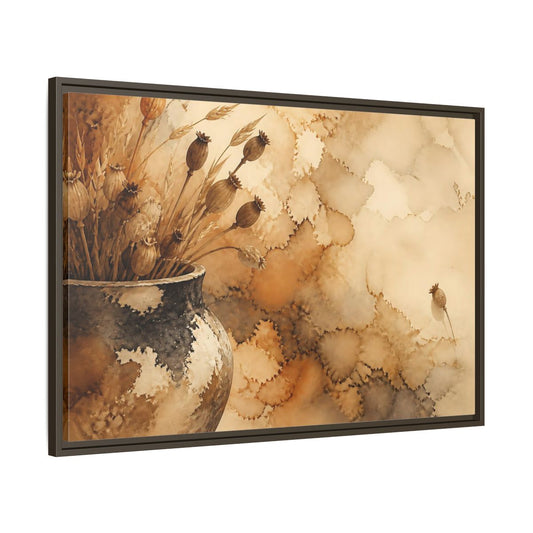 Main Mockup. Dried Seedpod Still Life shown as framed canvas print