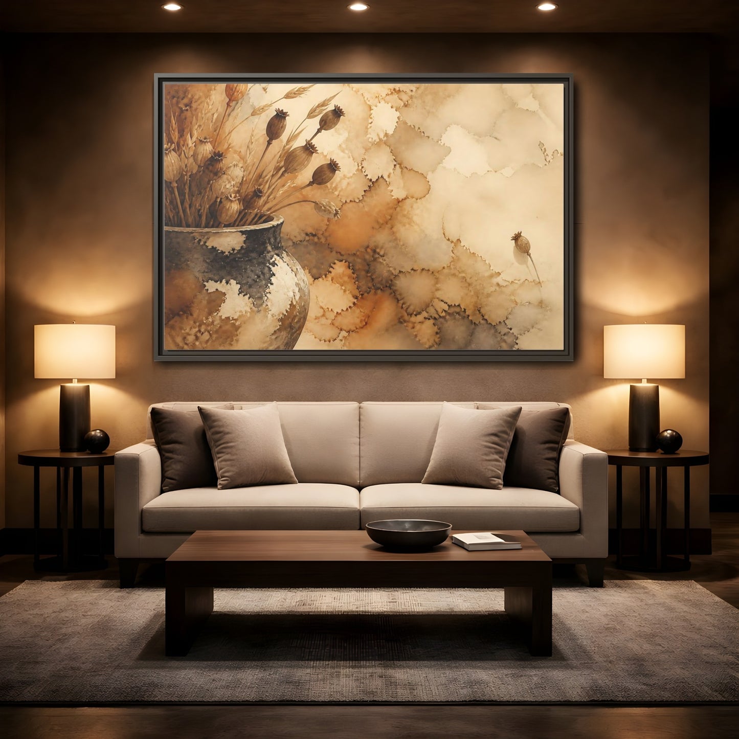 Mockup 2. Dried Seedpod Still Life shown as framed canvas print