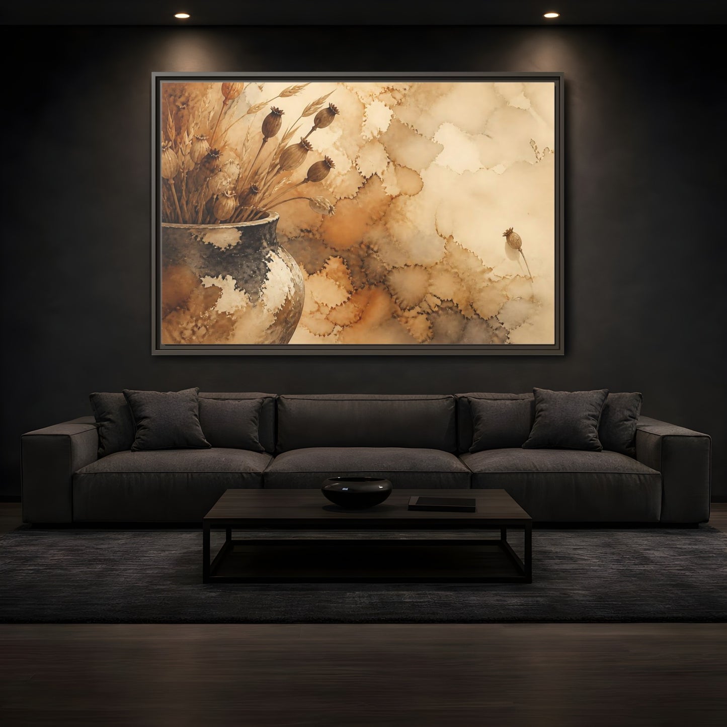 Mockup 3. Dried Seedpod Still Life shown as framed canvas print