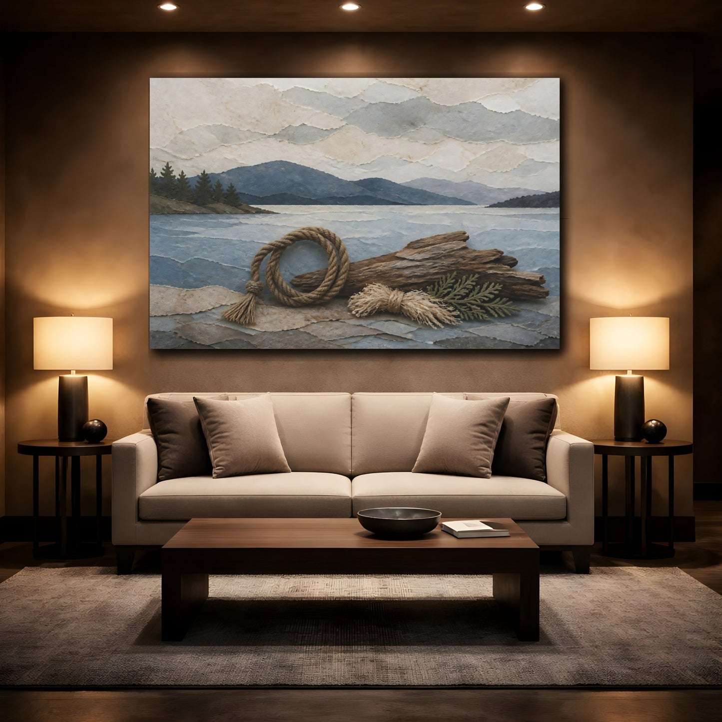 Mockup 2. Driftwood And Rope Seascape shown as canvas print