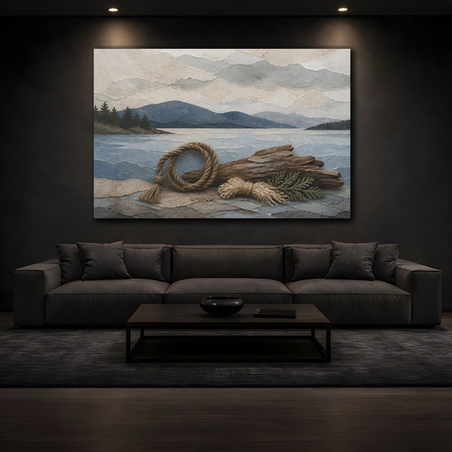 Mockup 3. Driftwood And Rope Seascape shown as canvas print