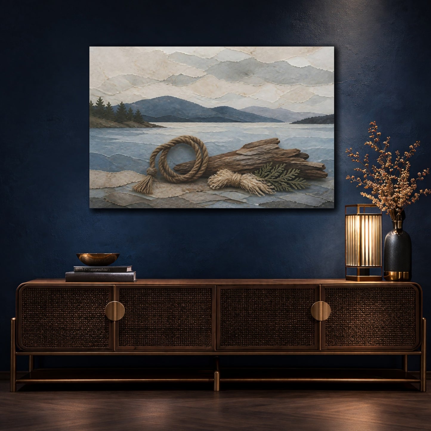 Mockup 4. Driftwood And Rope Seascape shown as canvas print