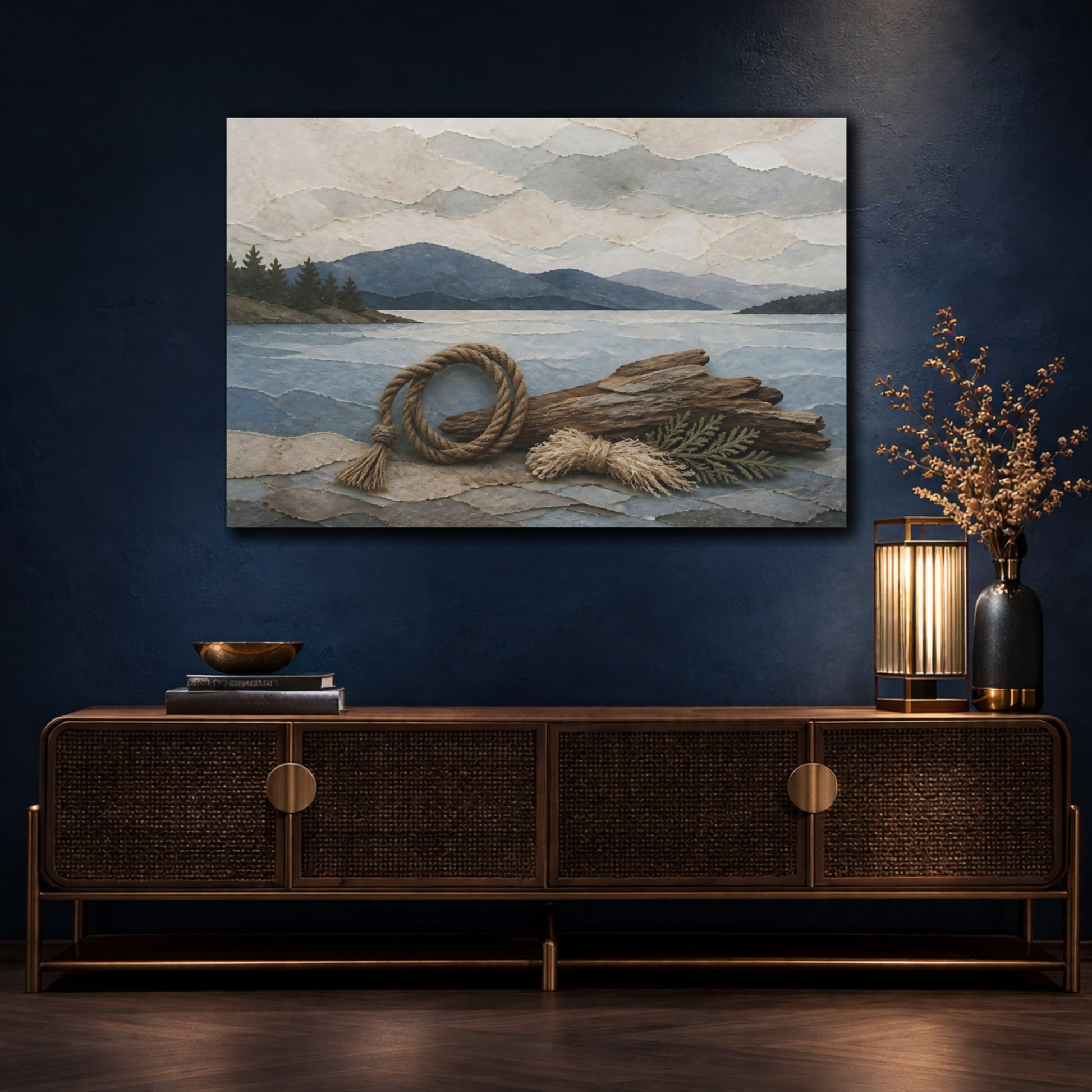 Mockup 4. Driftwood And Rope Seascape shown as canvas print
