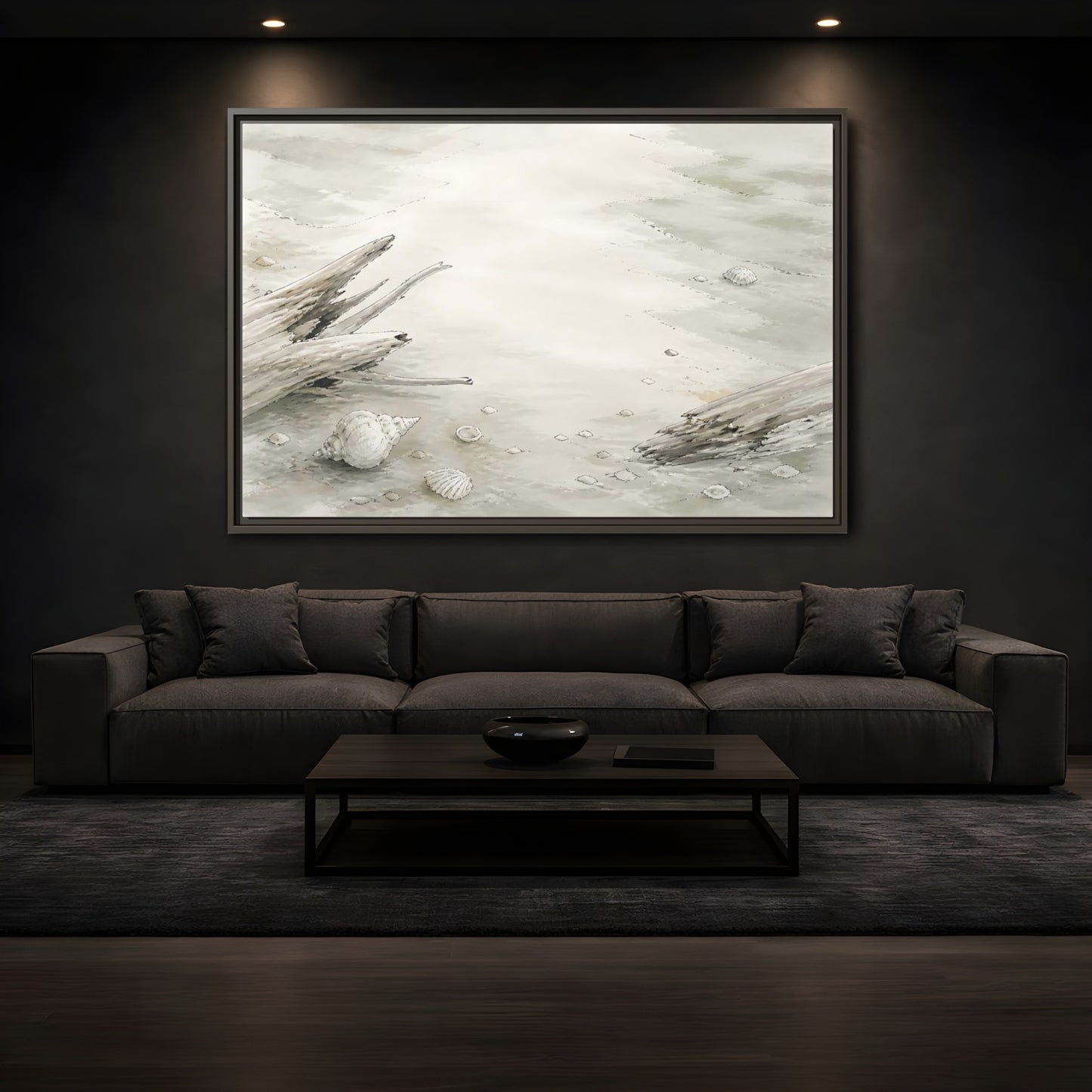 Mockup 3. Driftwood And Shells shown as framed canvas print