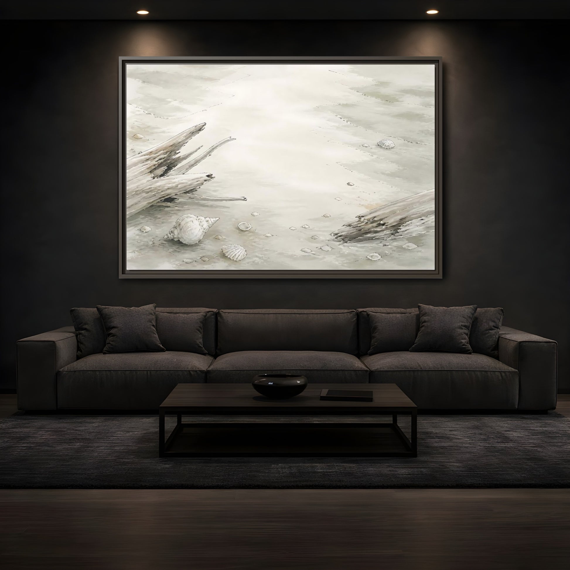 Mockup 3. Driftwood And Shells shown as framed canvas print