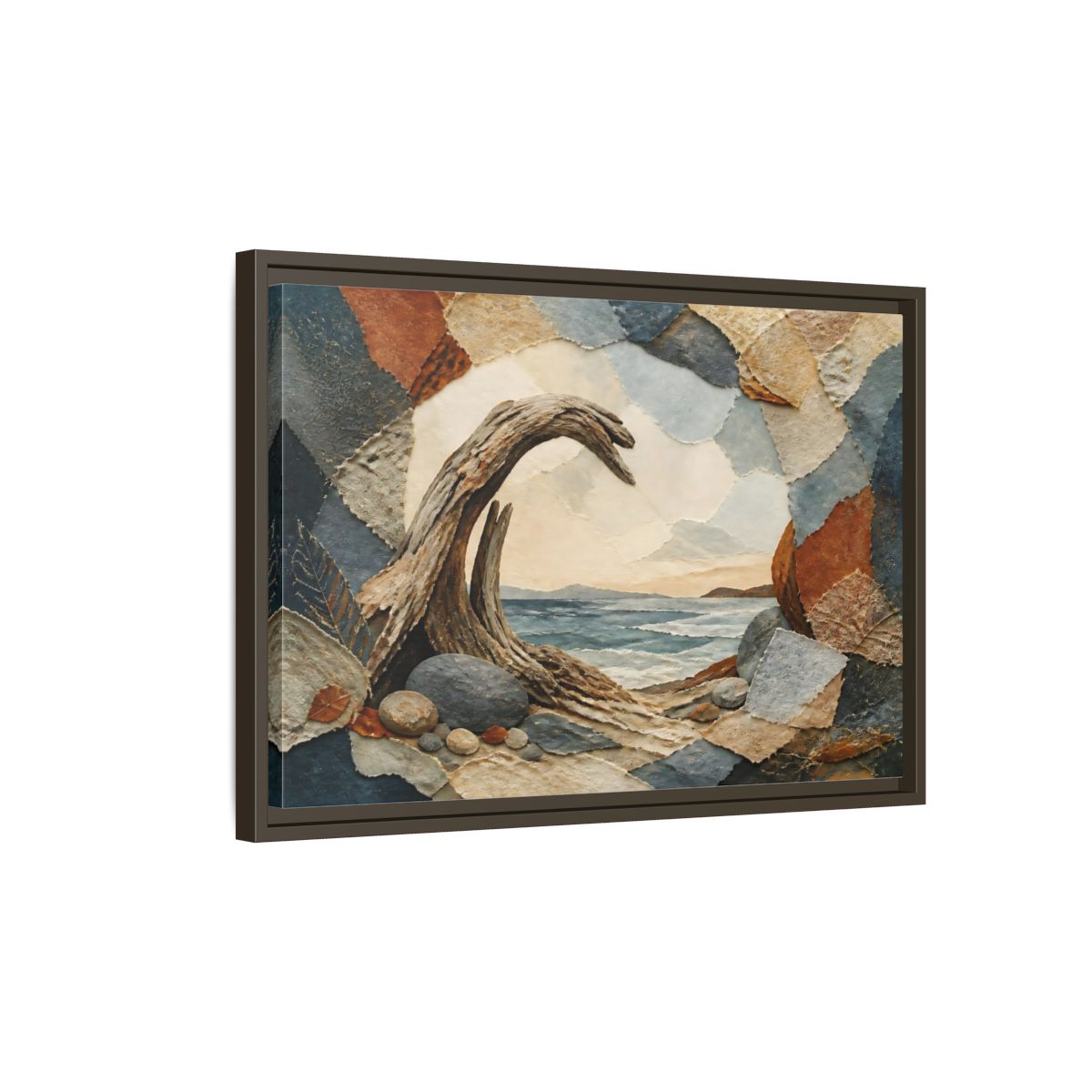 Side Mockup 2. Driftwood Arch Seascape shown as framed canvas print