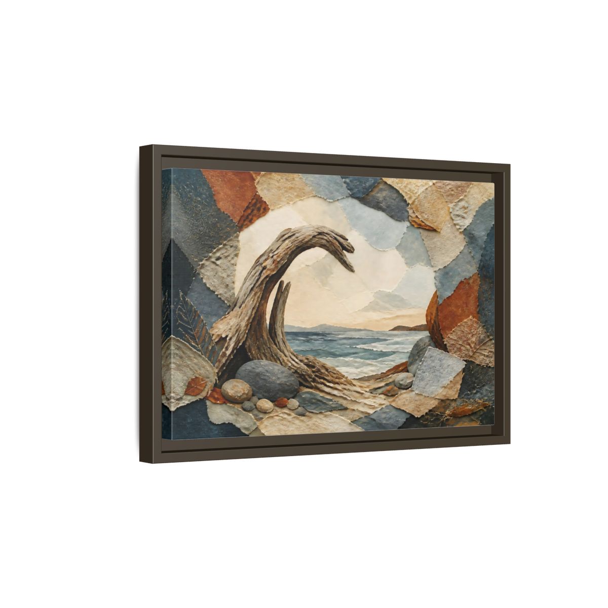 Side Mockup 5. Driftwood Arch Seascape shown as framed canvas print