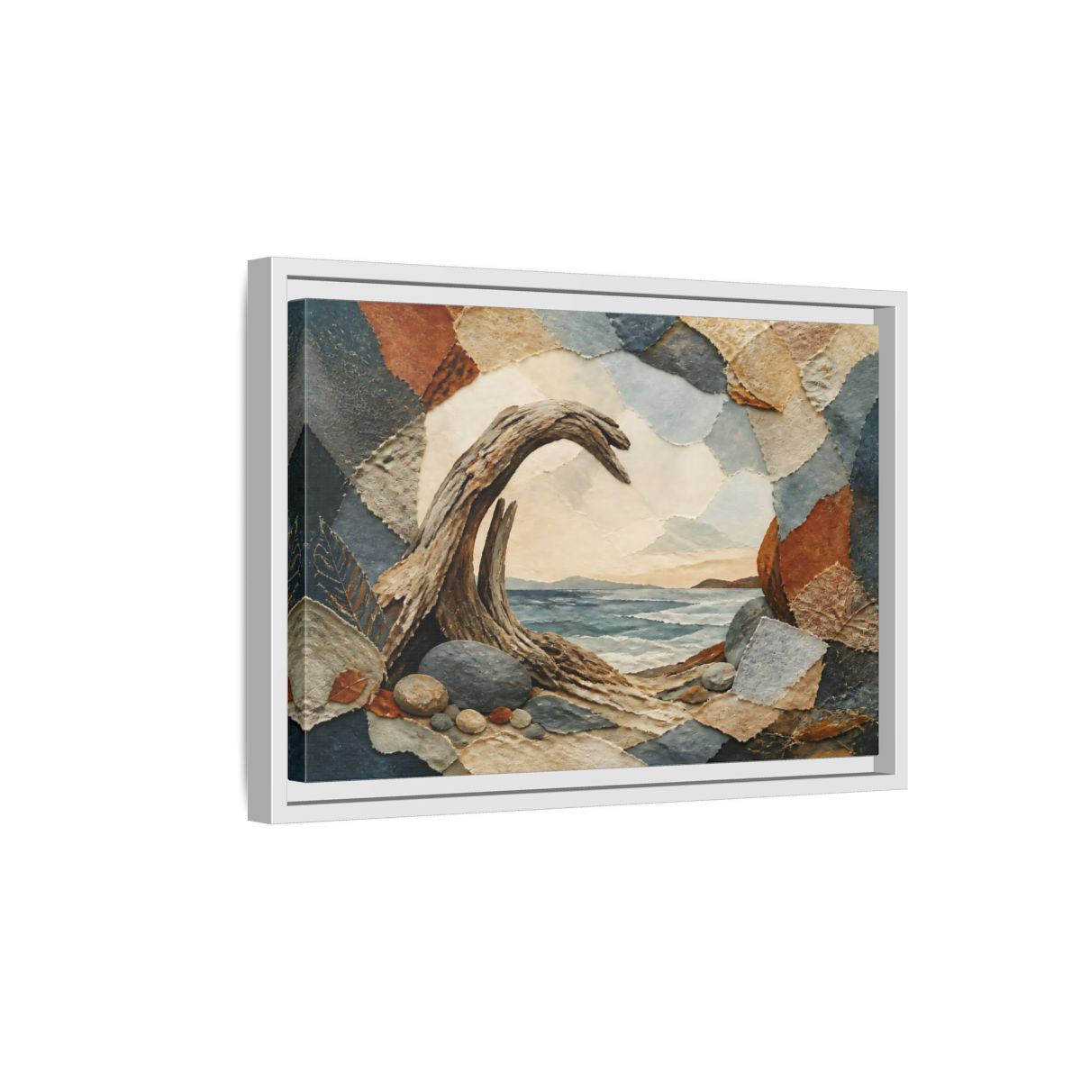 Side Mockup 4. Driftwood Arch Seascape shown as framed canvas print