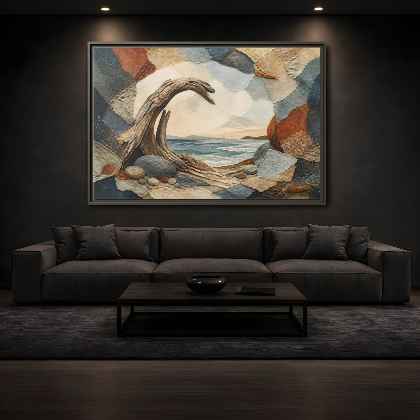 Mockup 3. Driftwood Arch Seascape shown as framed canvas print