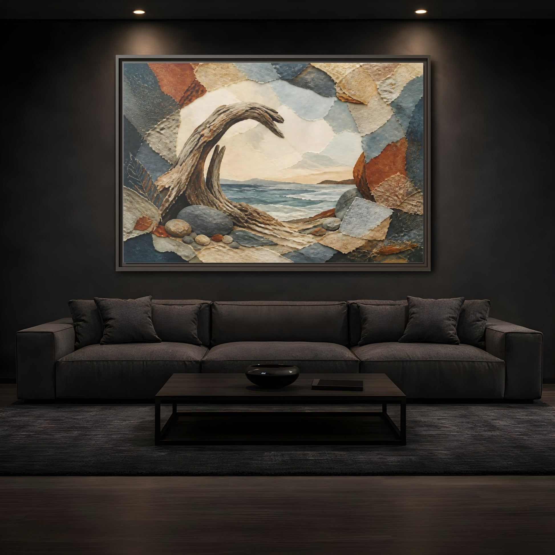 Mockup 3. Driftwood Arch Seascape shown as framed canvas print