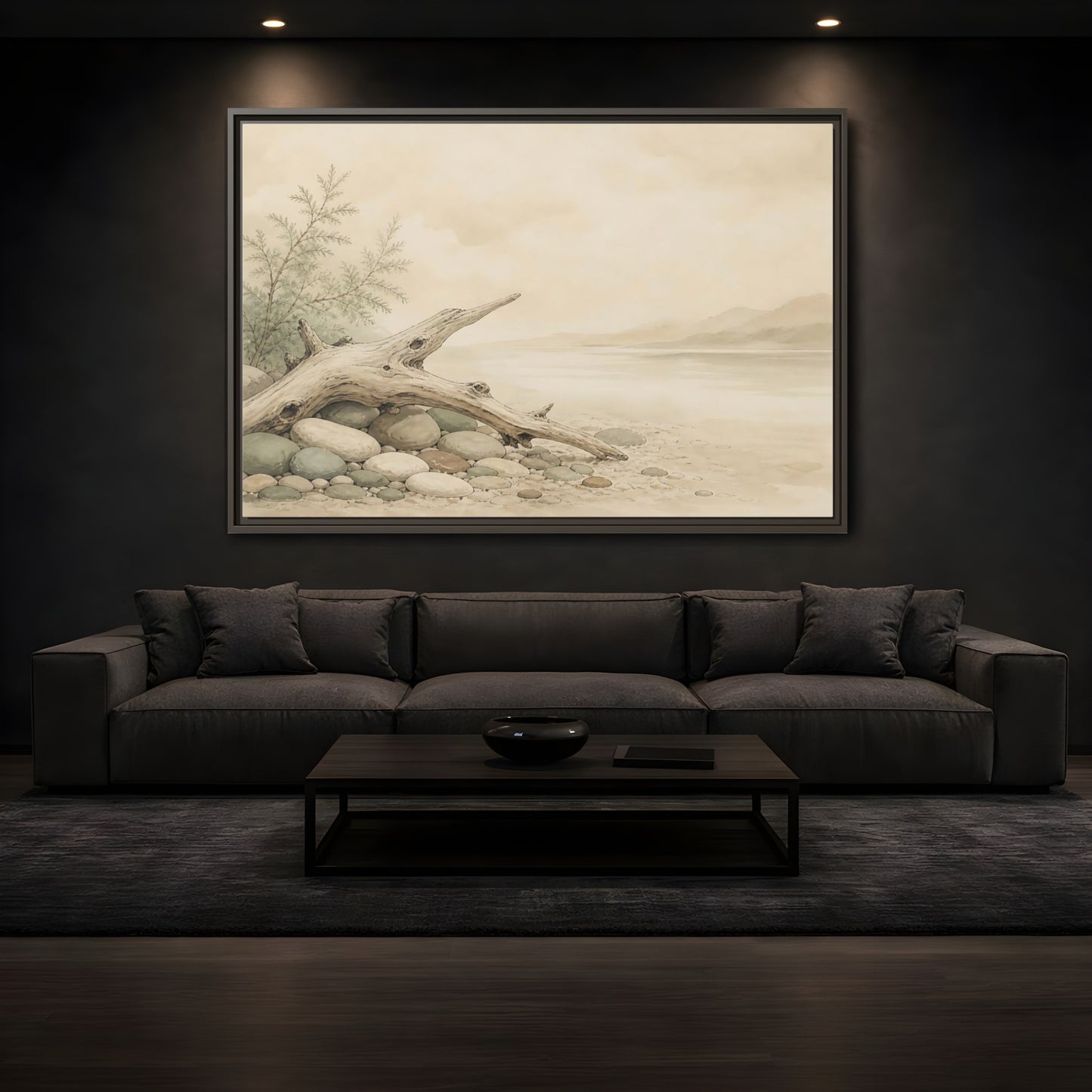 Mockup 3. Driftwood By The Shore shown as framed canvas print