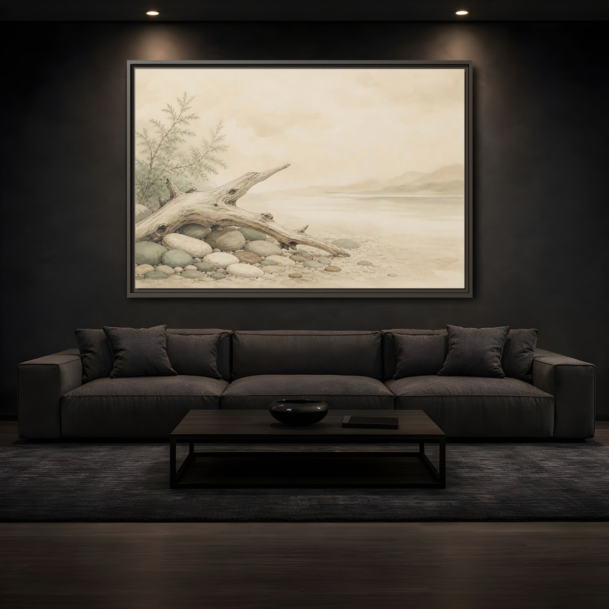 Mockup 3. Driftwood By The Shore shown as framed canvas print