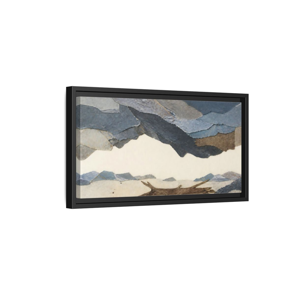 Side Mockup 8. Driftwood On Pale Shore shown as framed canvas print