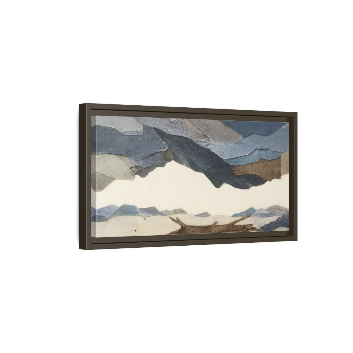 Side Mockup 7. Driftwood On Pale Shore shown as framed canvas print