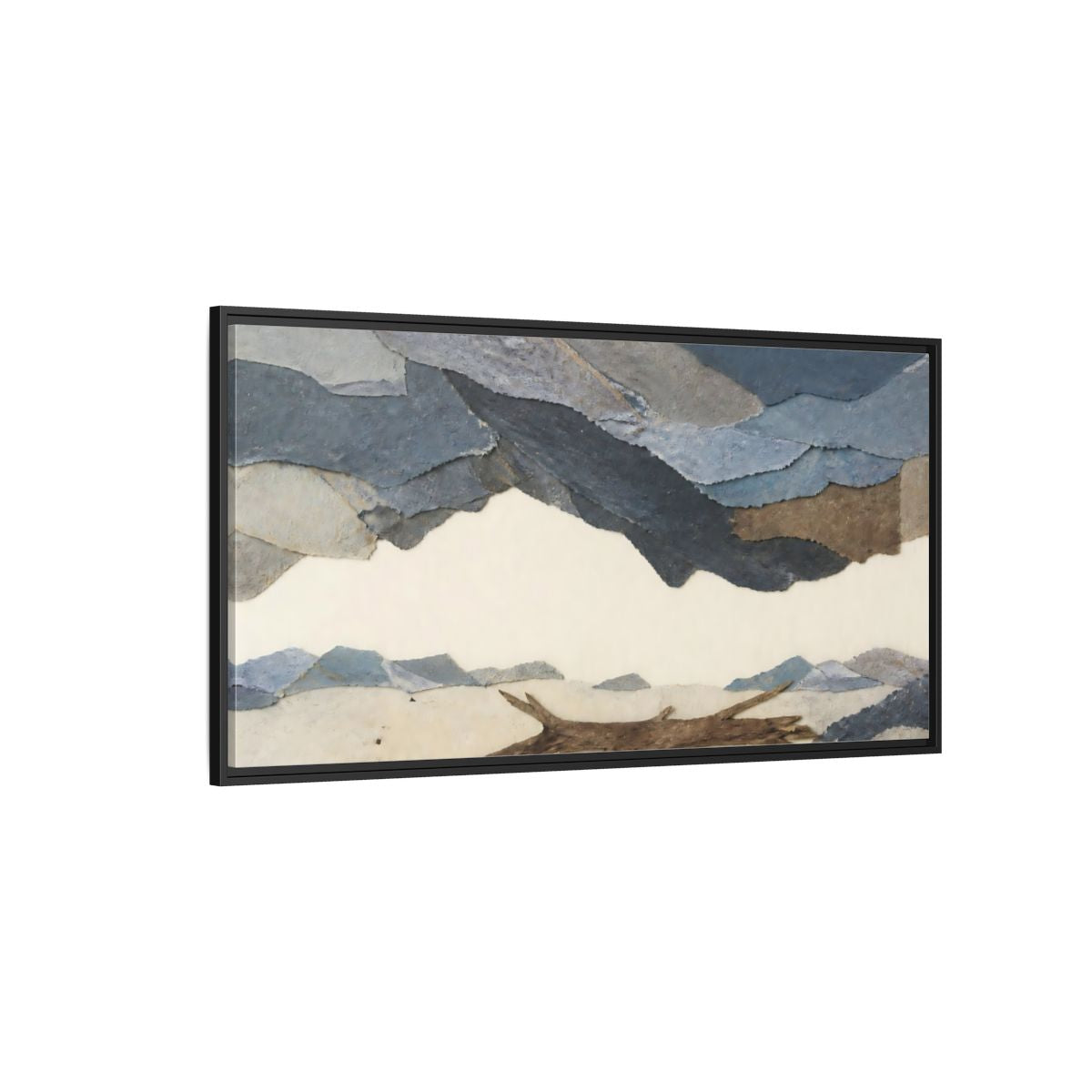 Side Mockup 5. Driftwood On Pale Shore shown as framed canvas print