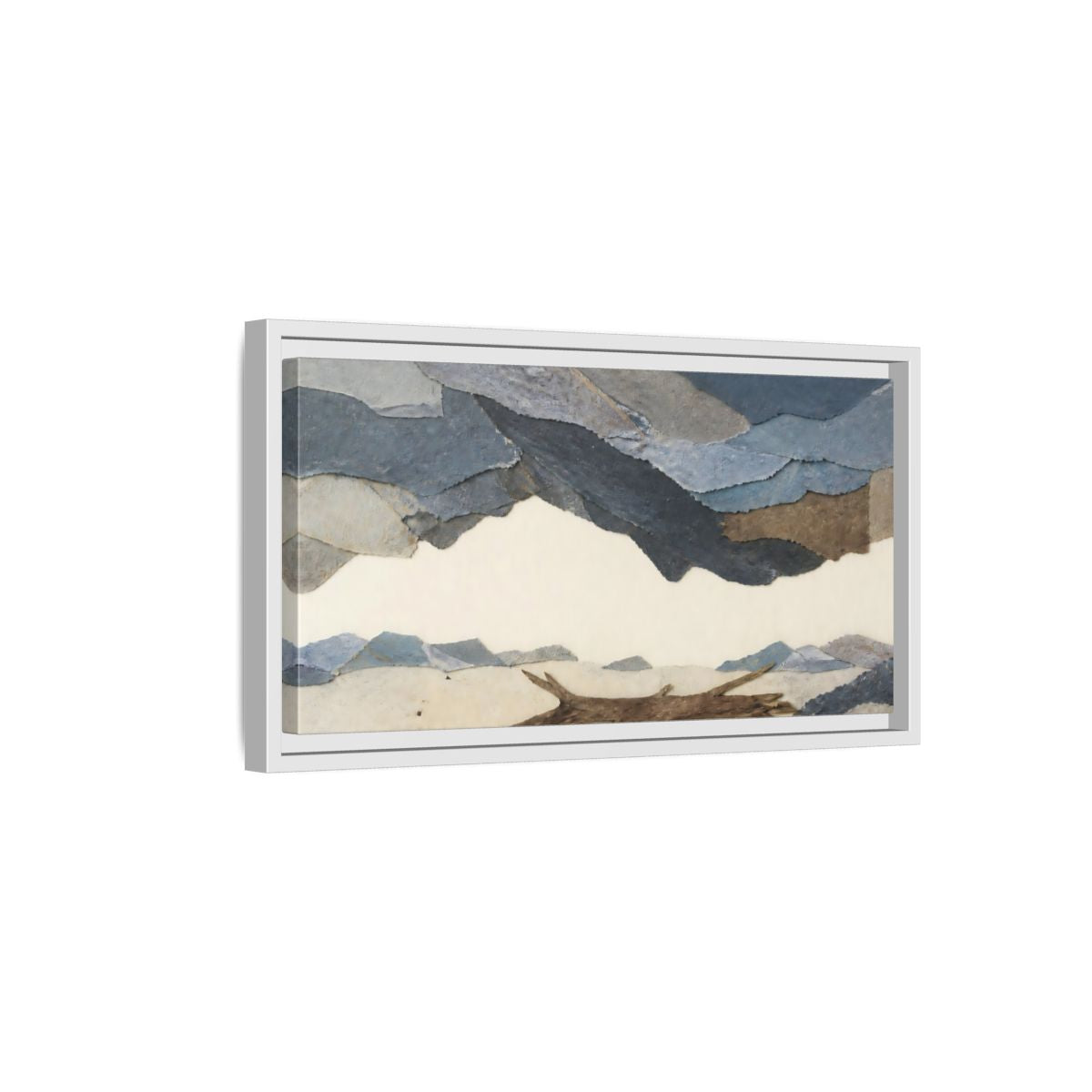 Side Mockup 6. Driftwood On Pale Shore shown as framed canvas print