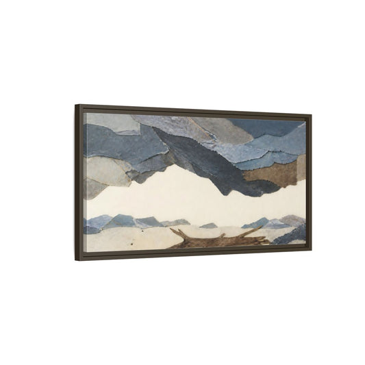 Main Mockup. Driftwood On Pale Shore shown as framed canvas print