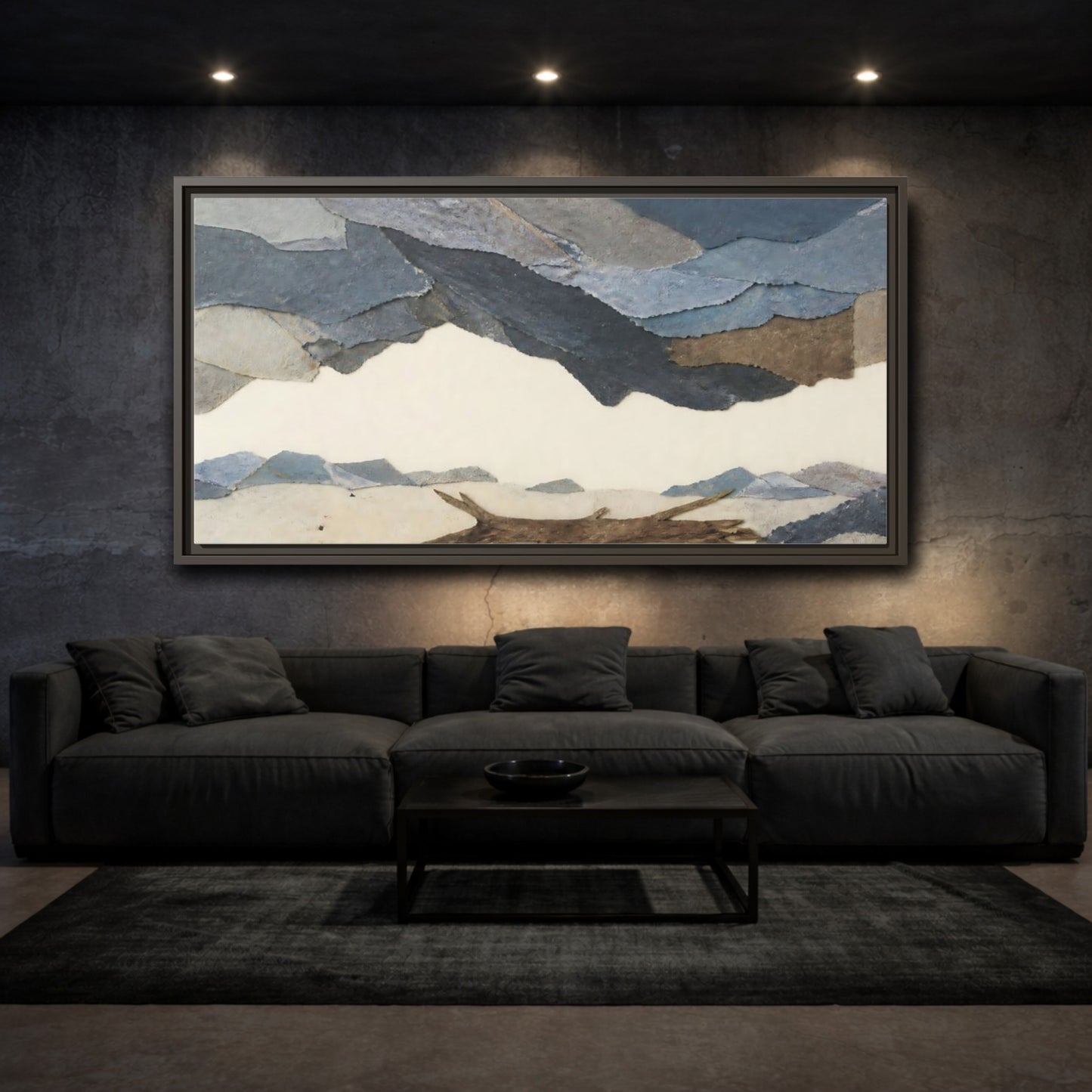 Mockup 3. Driftwood On Pale Shore shown as framed canvas print