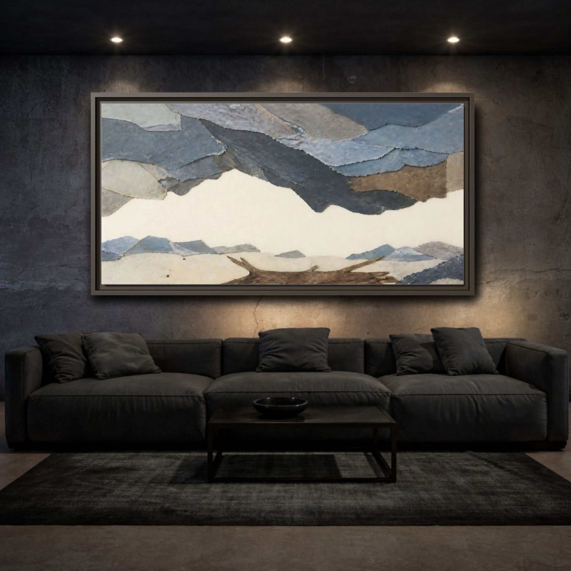 Mockup 3. Driftwood On Pale Shore shown as framed canvas print