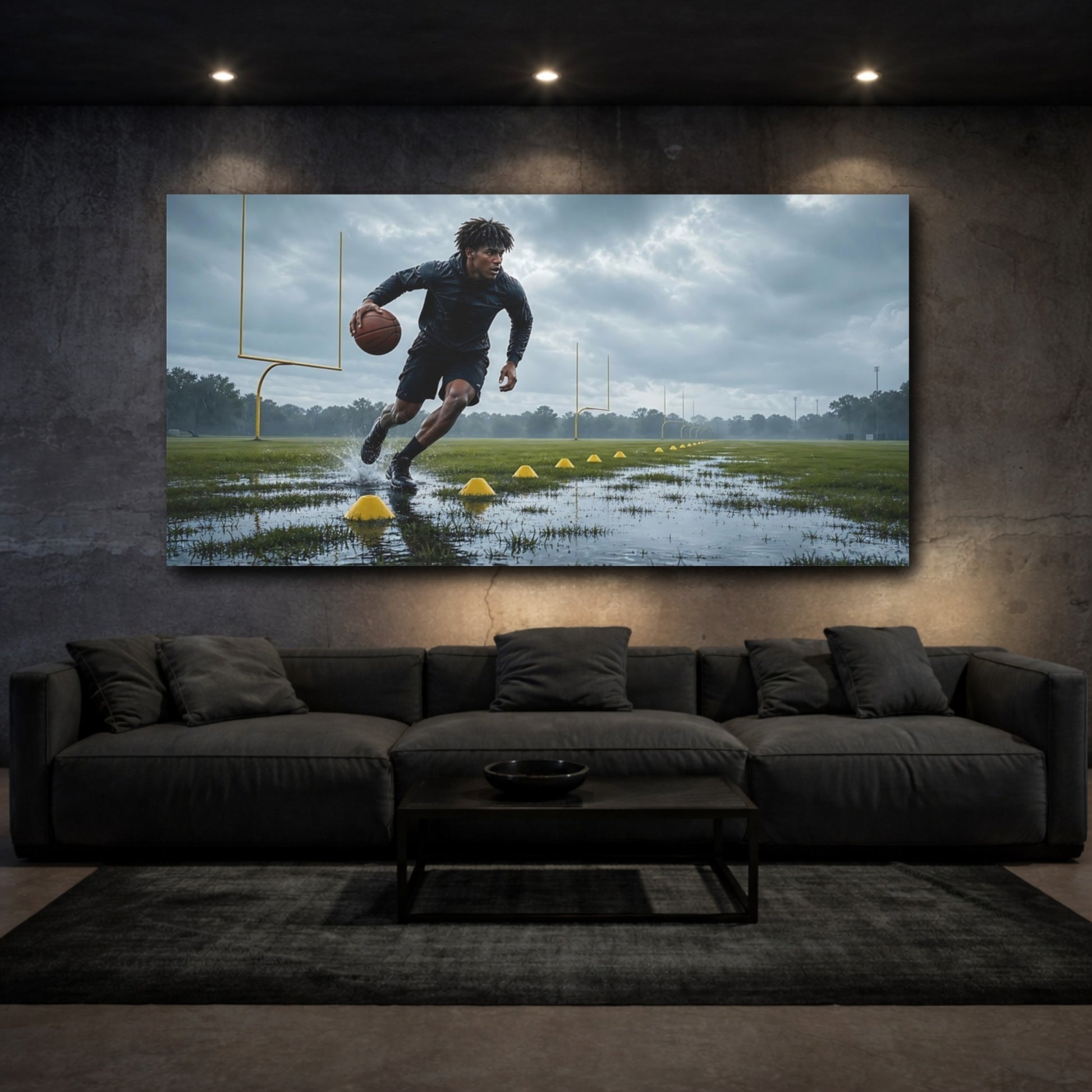 Mockup 3. Drills In The Rain shown as canvas print