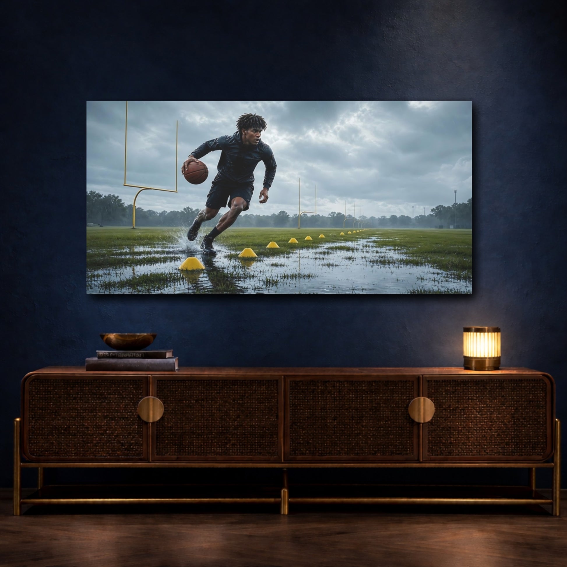 Mockup 4. Drills In The Rain shown as canvas print