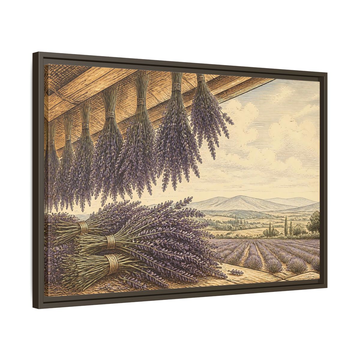 Side Mockup 11. Drying Lavender Bundles shown as framed canvas print