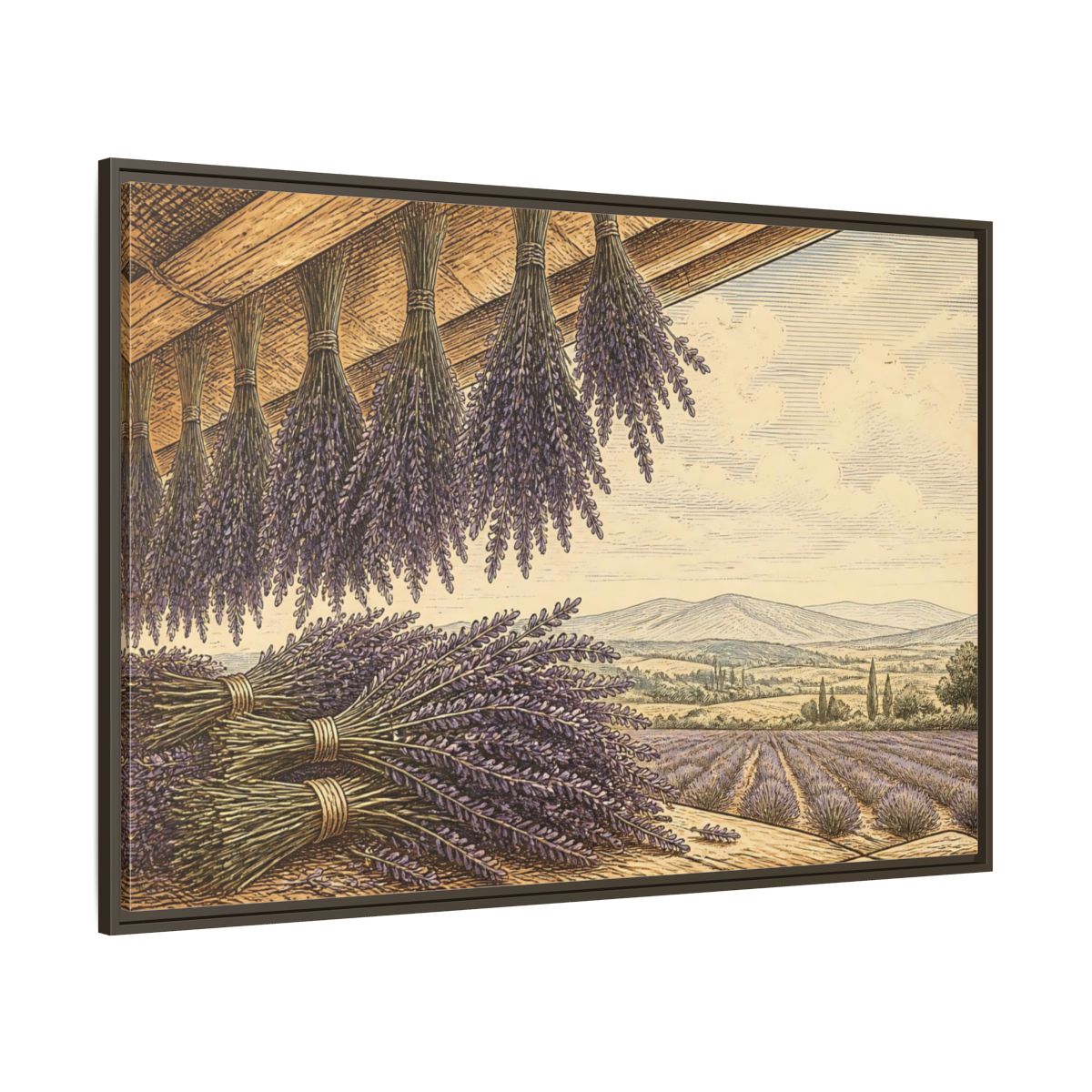 Side Mockup 8. Drying Lavender Bundles shown as framed canvas print