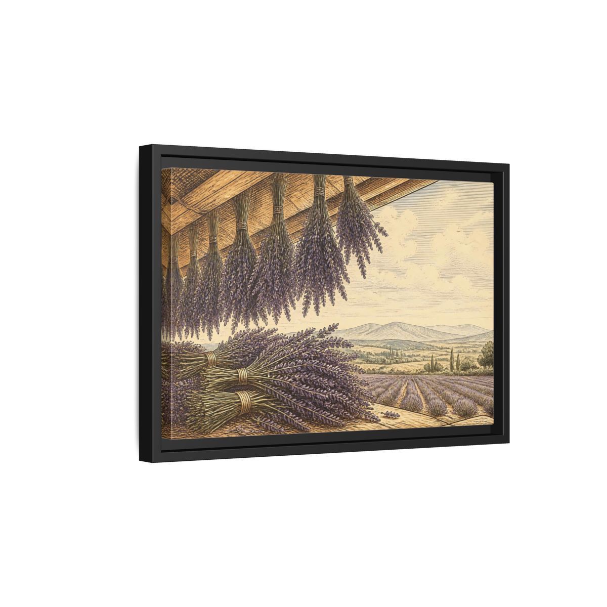 Side Mockup 6. Drying Lavender Bundles shown as framed canvas print