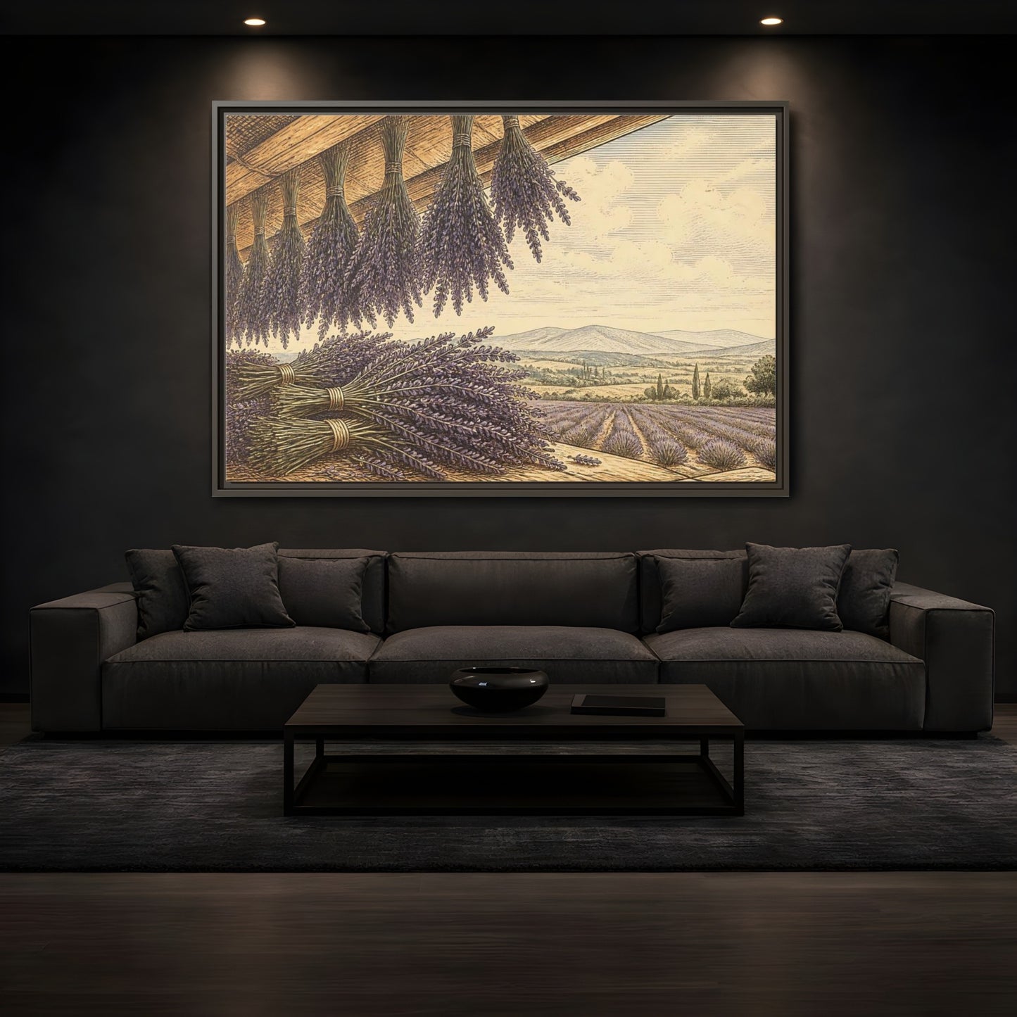 Mockup 3. Drying Lavender Bundles shown as framed canvas print