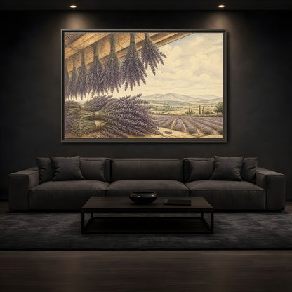 Mockup 3. Drying Lavender Bundles shown as framed canvas print