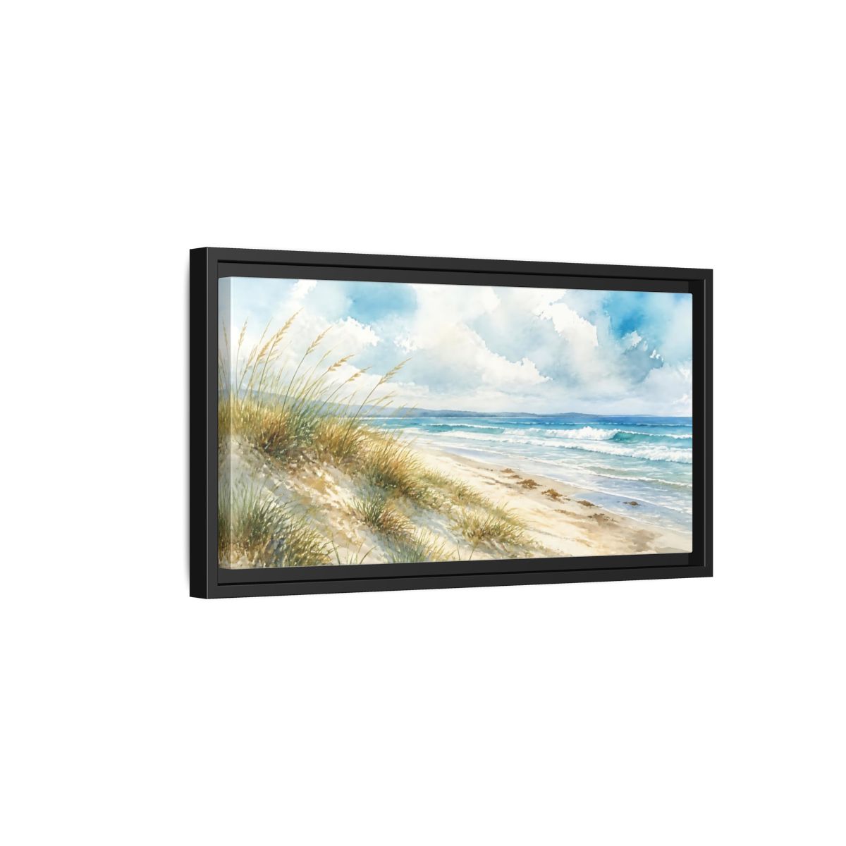Side Mockup 8. Dune Grass Seascape shown as framed canvas print