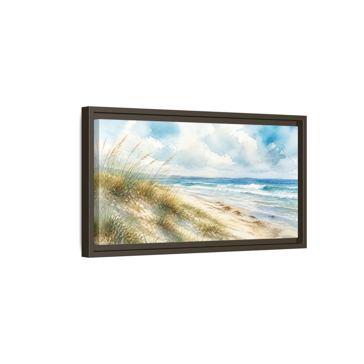 Side Mockup 7. Dune Grass Seascape shown as framed canvas print