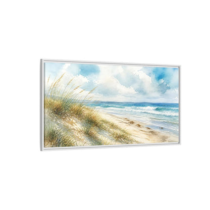 Side Mockup 3. Dune Grass Seascape shown as framed canvas print