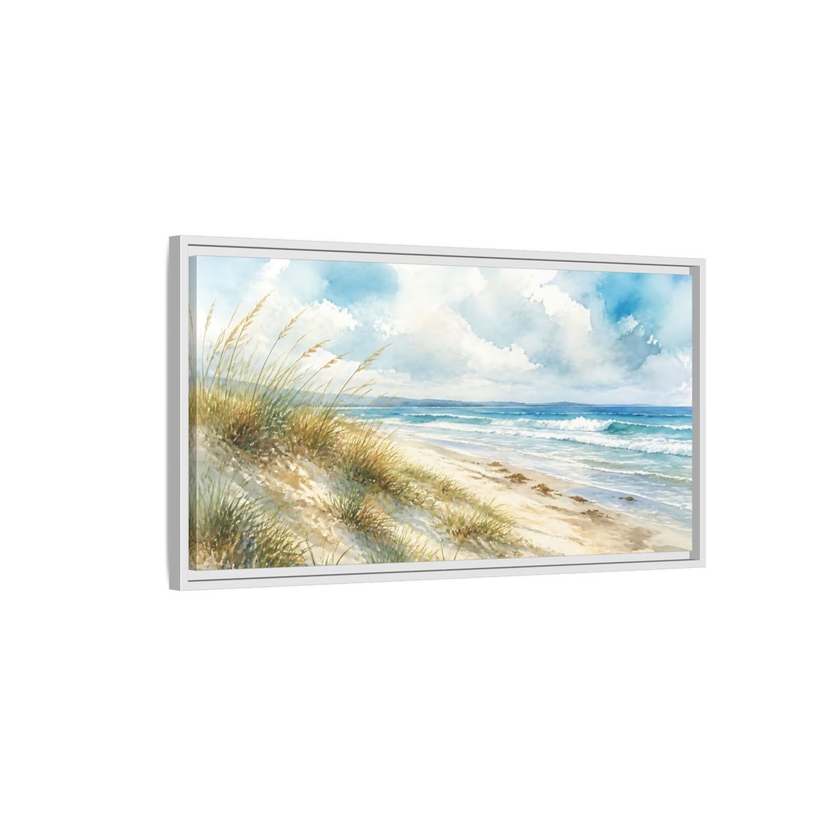 Side Mockup 1. Dune Grass Seascape shown as framed canvas print
