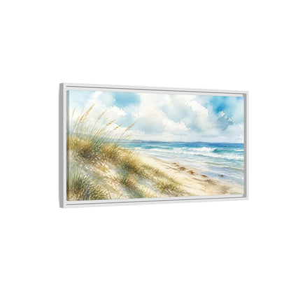 Side Mockup 1. Dune Grass Seascape shown as framed canvas print