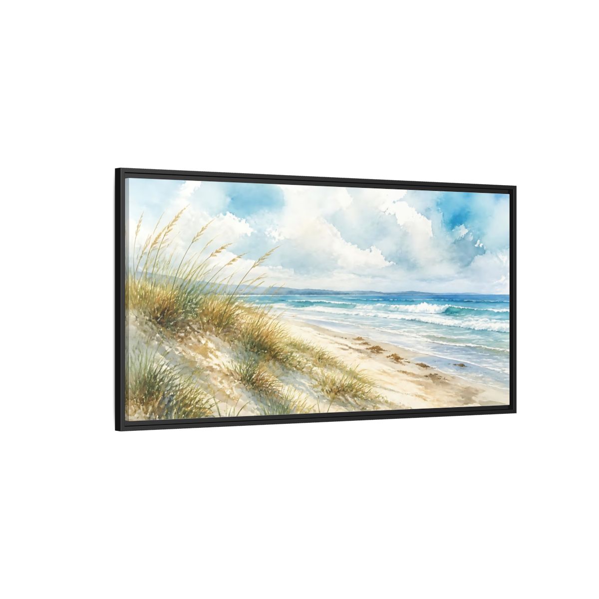 Side Mockup 5. Dune Grass Seascape shown as framed canvas print