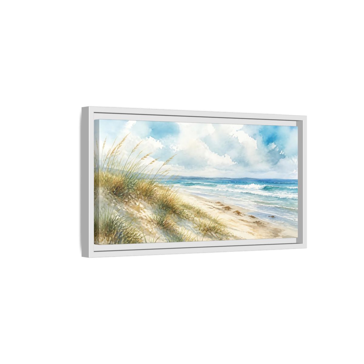 Side Mockup 6. Dune Grass Seascape shown as framed canvas print