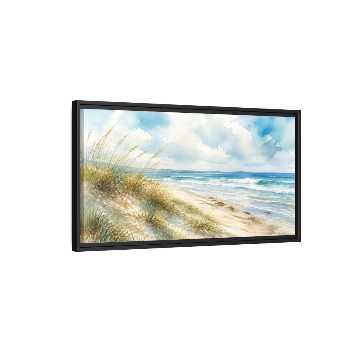 Side Mockup 2. Dune Grass Seascape shown as framed canvas print