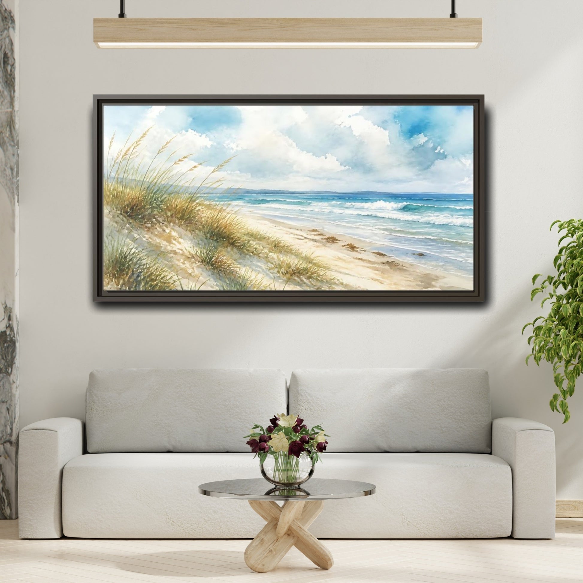 Mockup 2. Dune Grass Seascape shown as framed canvas print
